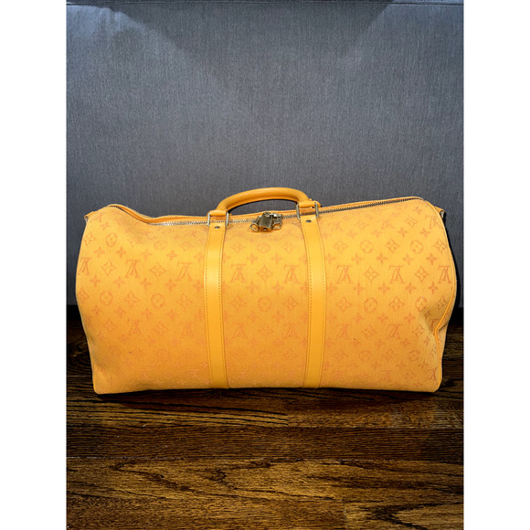 Louis Vuitton Keepall Bandouliere 50 Ocre Orange Denim Duffle Weekend Travel Bag - Picture 6 of 11